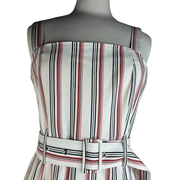 Iris Brand Light Red & Ivory Striped Linen Dress Zip Back Belt Wide Straps Large - Picture 8 of 9